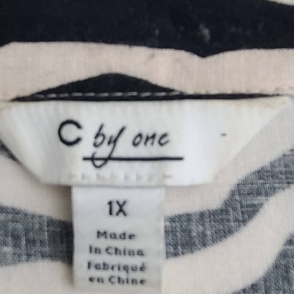 by One Zebra Print Linen Blend Blouse 1X V Neck Long Sleeve Animal Print - Picture 9 of 10